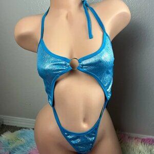NEW Super Sexy Shimmer Glitter Blue Stripper Pole Dancer Bodysuit OS